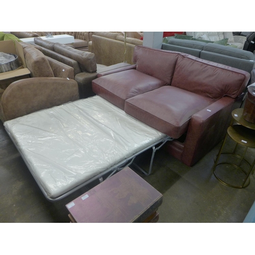 1450 - A Whitechapel Hobnail conker leather square armed sofa bed , RRP £2675* this lot is subject to VAT