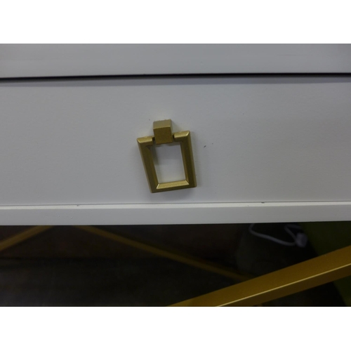 1460 - A white two drawer console table with gold legs
