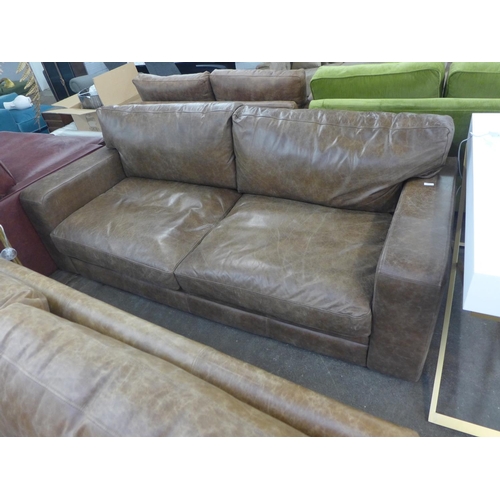 1462 - An Urbanite vintage tan leather square armed three seater sofa, RRP £2760 * this lot is subject to V... 