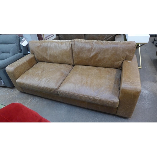 1463 - An Urbanite tan leather square armed three seater sofa, RRP £2760 * this lot is subject to VAT