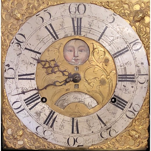 122 - An 18th Century oak 8-day longcase clock, the brass moon-phase rolling dial signed Thomas Knowles