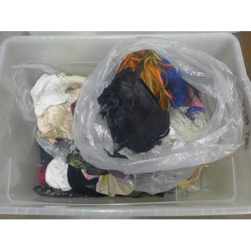 1239 - Two boxes of assorted haberdashery and millinery feathers for hat decoration, veils, etc. **PLEASE N... 