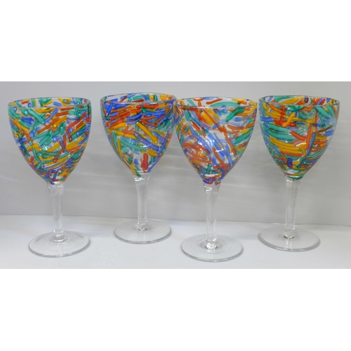 605 - A set of four Murano glass goblet/wine glasses