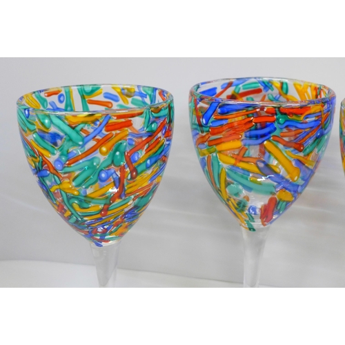 605 - A set of four Murano glass goblet/wine glasses