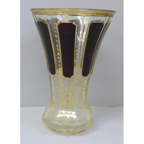 631 - A gilded and red panelled Bohemian spa glass, 14cm