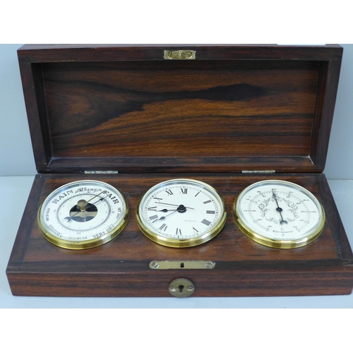 635 - A boxed set of clock/barometer and temperature gauge