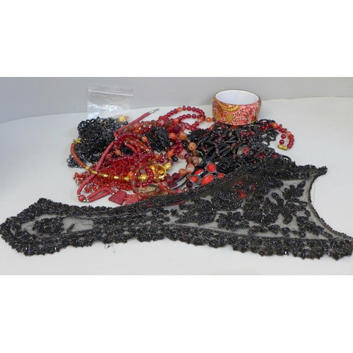 641 - A collection of black and red costume jewellery