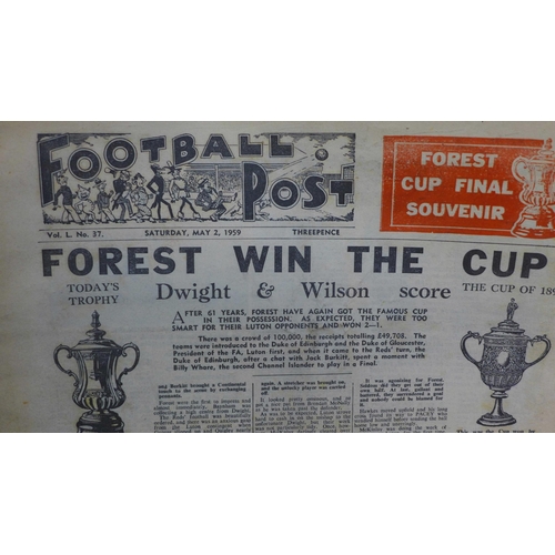 662 - A Nottingham Forest FA Cup Final programme 1959, souvenir Football Post and Football News editions, ... 