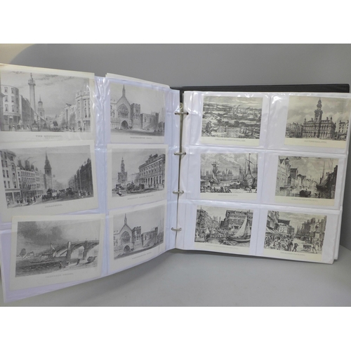 673 - An album of over 400 black and white collotype prints of drawings of views, buildings and sights of ... 