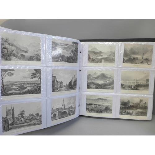 673 - An album of over 400 black and white collotype prints of drawings of views, buildings and sights of ... 