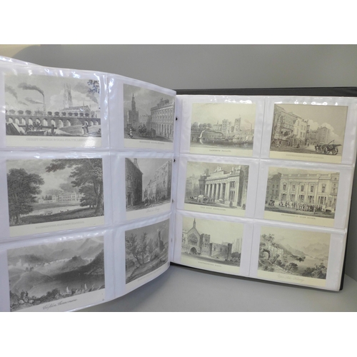 673 - An album of over 400 black and white collotype prints of drawings of views, buildings and sights of ... 