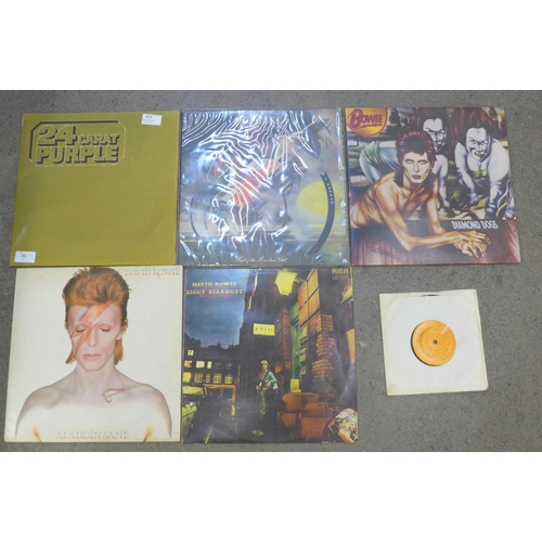 675 - A collection of LP records including David Bowie Ziggy Stardust 1972 first pressing, David Bowie Ala... 