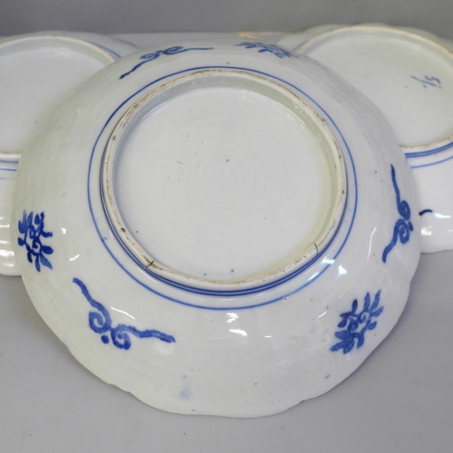 692 - Three Imari dishes, one with chip to rim, a large Chinese bowl, damaged and restored and a pot pourr... 