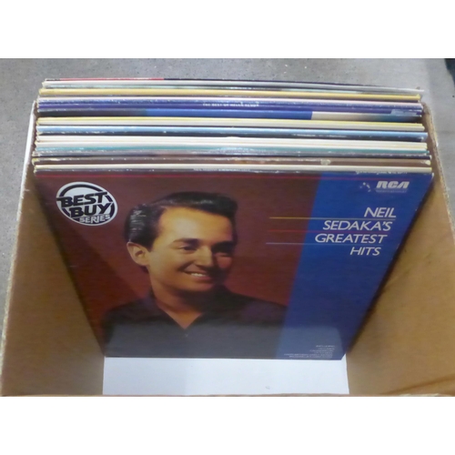 737 - A box of LP records, mainly 1980s including Kylie Minogue, Neil Sedaka, The Shadows (44)