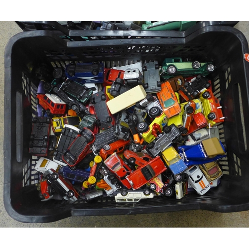 738 - Two boxes of die-cast model vehicles, mainly Dinky and Matchbox