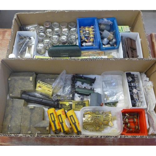 755 - Model rail parts, bogies, conductors, wagons, sheds, animals, badges, etc. **PLEASE NOTE THIS LOT IS... 