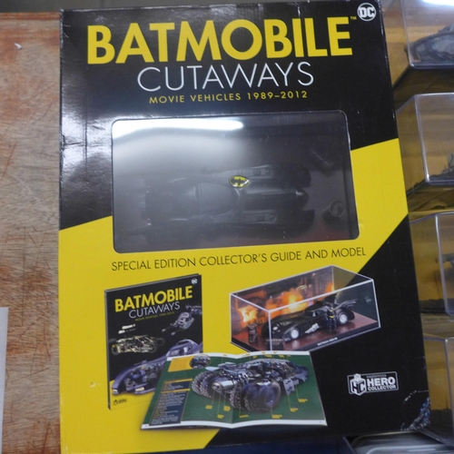 756 - Die-cast model vehicles, Batmobile Cutaways Special Edition Guide and Model, four model tanks, etc.