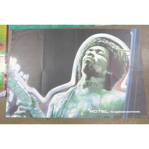 765B - Five art posters (approx. 60 x 100cm) from the 1970s featuring Uriah Heap and Jimi Hendrix artwork, ... 