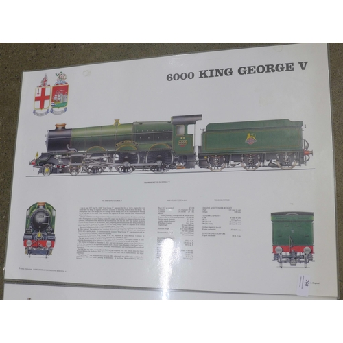 768 - Three large laminated locomotive technical display posters, 70 x 50cm, The Flying Scotsman, King Geo... 