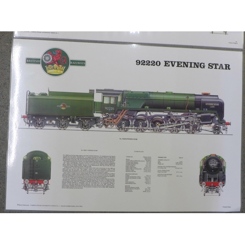 768 - Three large laminated locomotive technical display posters, 70 x 50cm, The Flying Scotsman, King Geo... 