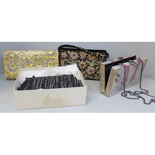 771 - Four clutch bags, vintage and modern