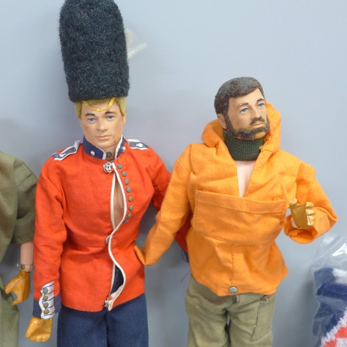 813 - Four vintage Action Man figures and associated clothing