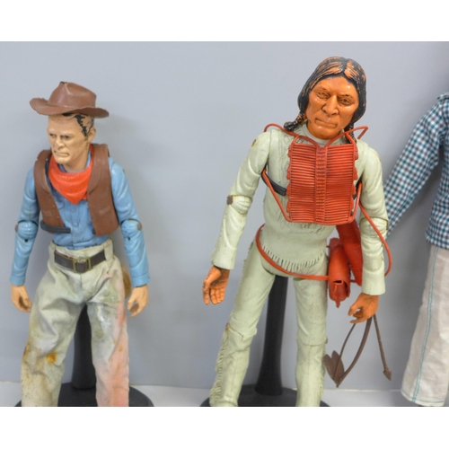 814 - Three vintage action figures including Six Million Dollar Man and Johnny West