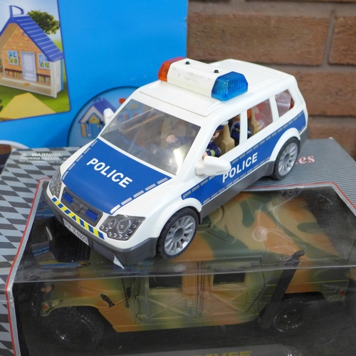 825 - A Playmobile City Life, Harry Potter Lego, boxed, Hot Wheels, Police Car, Playmobile rocket, a Maist... 