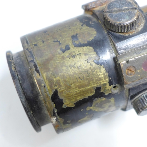 848 - A WWII British 6 Pdr gunsight, used on a 6-pounder anti tank gun, stamped Mark IS, dated 1943