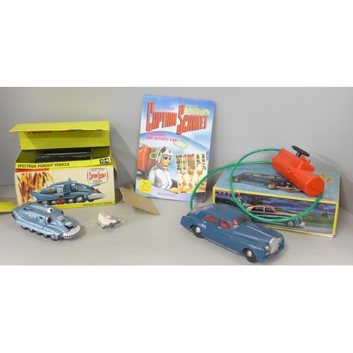 876 - A die-cast Schuco Racer 1036/1, Dinky Toys Captain Scarlet Spectrum Pursuit Vehicle, box a/f, Captai... 