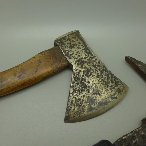 878 - A WWII German foot soldier's axe and a British rescue axe