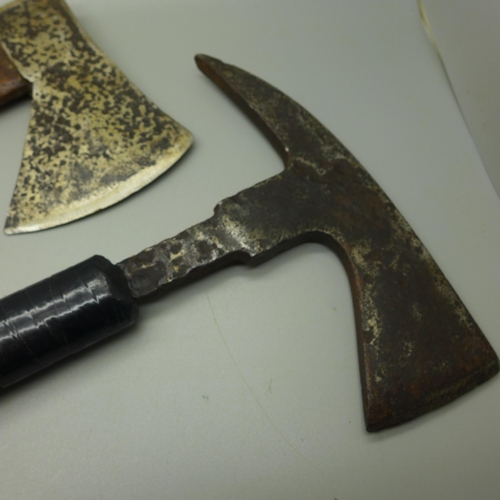 878 - A WWII German foot soldier's axe and a British rescue axe