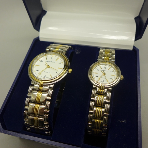 909 - A Philip Mercier matching lady's and gentleman's wristwatches, boxed