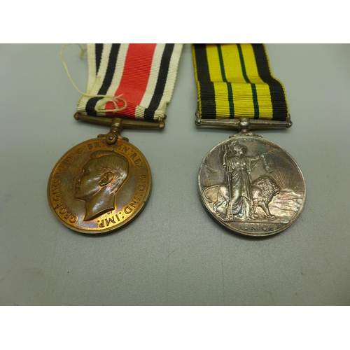 950 - An Africa General Service Medal to 22826056 Spr. R V Hewes R.E., Special Constabulary service medal ... 