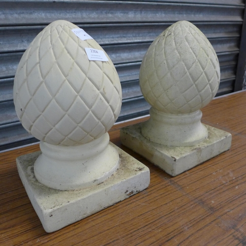 2304 - 2 Stone acorn pillar caps