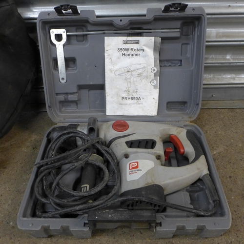 2308 - A Pro Performance Power 850w SDS breaker drill in case (model no. PRH850A), Rolson measuring wheel a... 