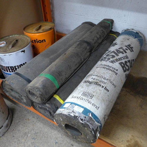 2337 - 3 Rolls of torch on roofing felt, a gas torch and water proofing