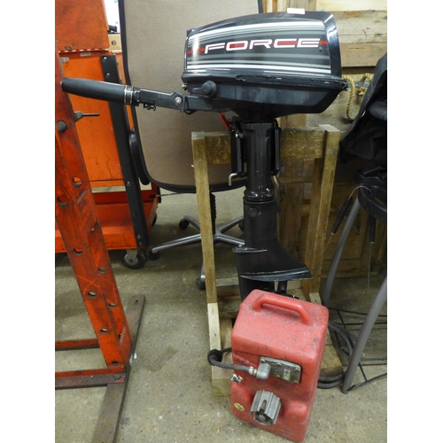 2347 - Force 5hp outboard motor with fuel tank and stand