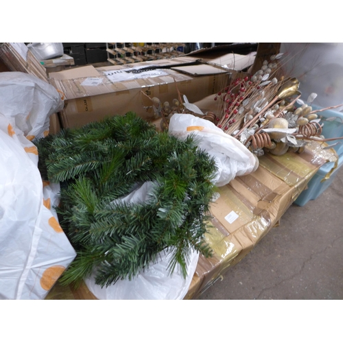 2399 - A quantity of Christmas items; an 8ft Christmas tree, a mini Christmas tree, a wreath, 3 boxes of ba... 