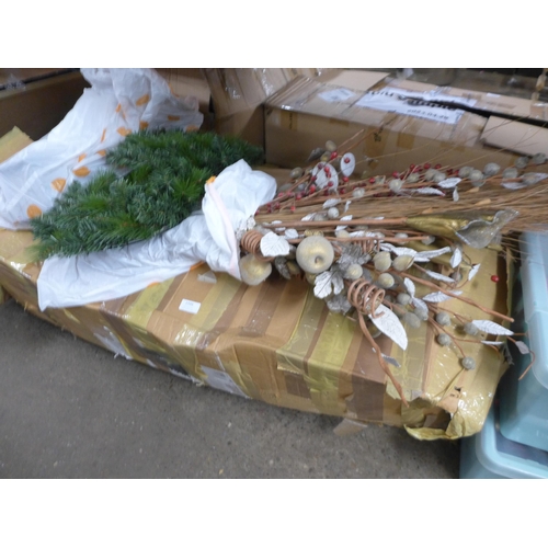 2399 - A quantity of Christmas items; an 8ft Christmas tree, a mini Christmas tree, a wreath, 3 boxes of ba... 