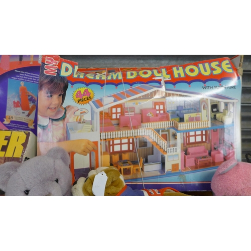 2424 - A quantity of toys, some vintage inc. Big Load, Dream doll house, Playsafe dolls, Dukes of Hazzard a... 