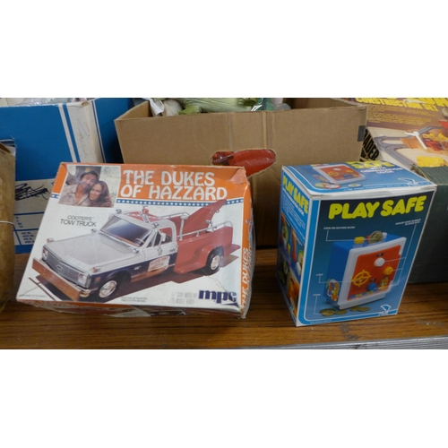 2424 - A quantity of toys, some vintage inc. Big Load, Dream doll house, Playsafe dolls, Dukes of Hazzard a... 