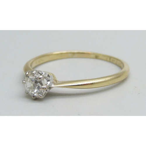 1009C - A 14ct gold and diamond solitaire ring, 1.7g, N