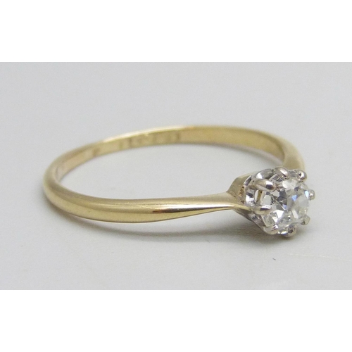 1009C - A 14ct gold and diamond solitaire ring, 1.7g, N