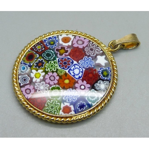 1022 - A silver gilt Italian millefiori glass pendant