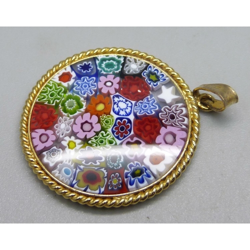 1022 - A silver gilt Italian millefiori glass pendant