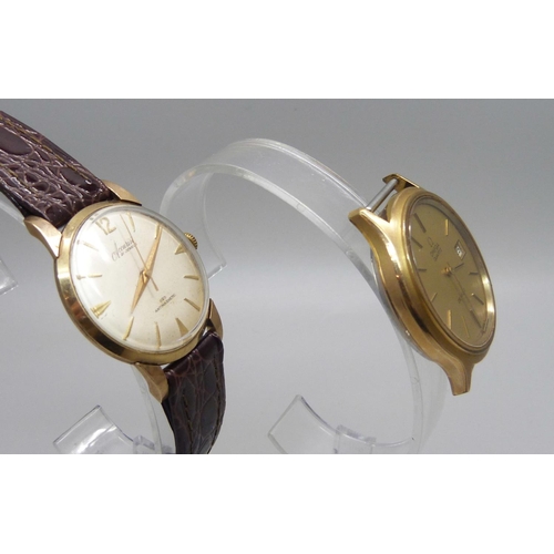 1041 - A 9ct gold cased Accurist wristwatch and an Omega quartz wristwatch head