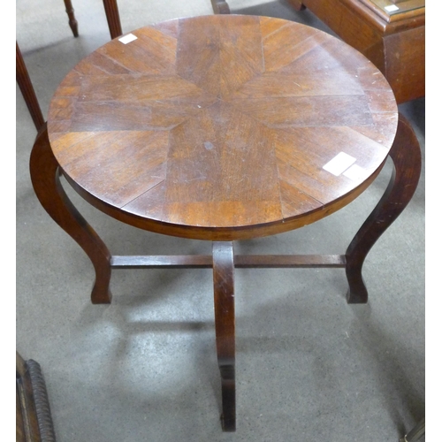 157 - An Art Deco parquetry topped mahogany circular coffee table