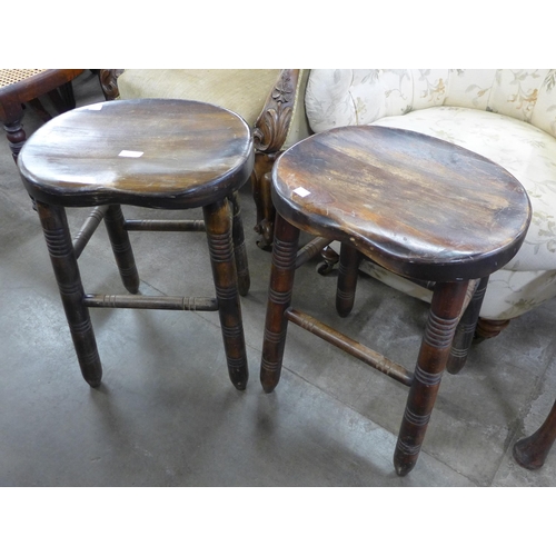 214 - A pair of Victorian style beech kitchen stools