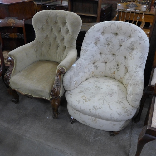 215 - Two Victorian mahogany and upholstered armchairs